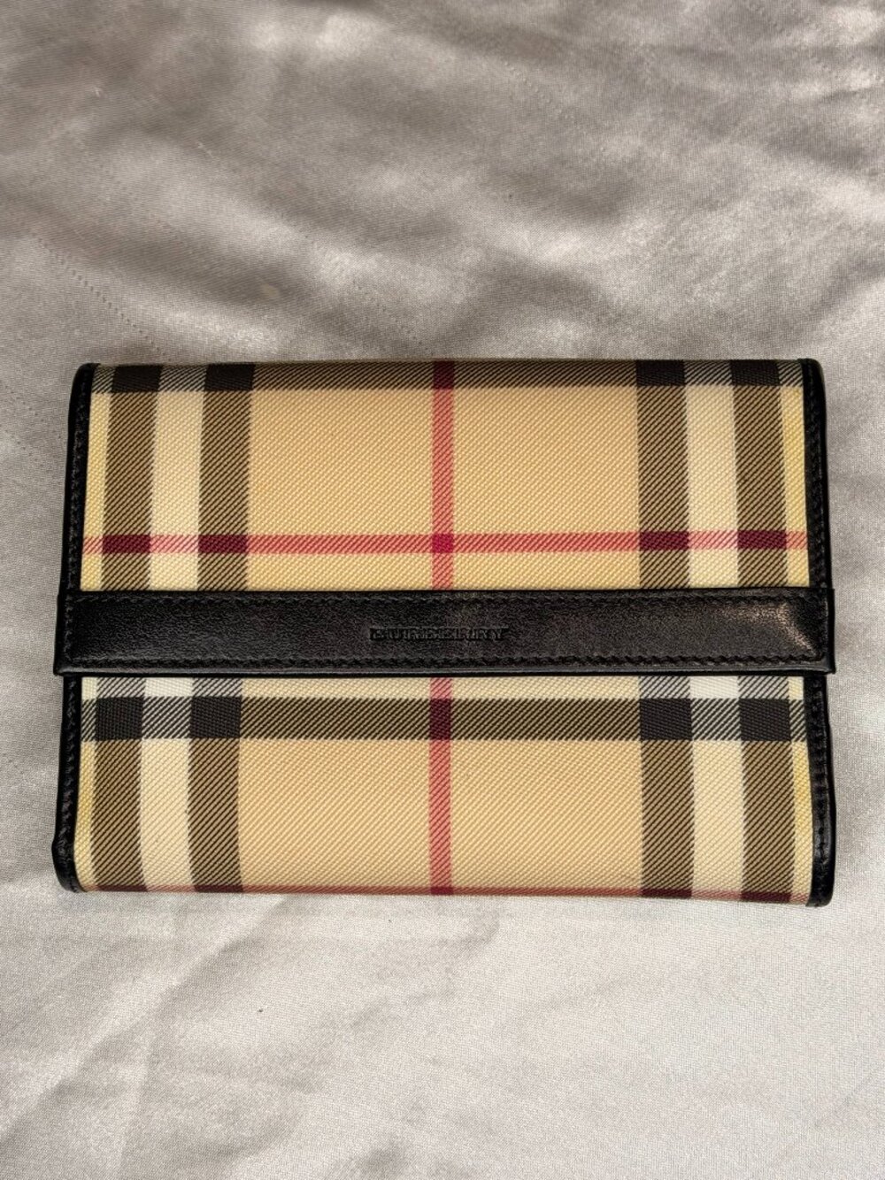 Burberry London Beige Check & Black Leather Compact Wallet